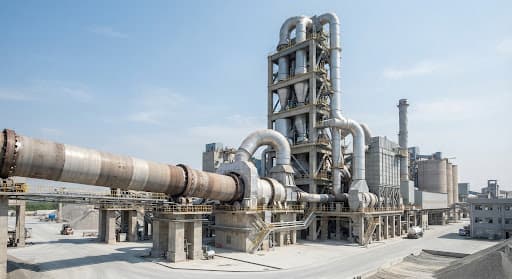 Cement kiln and preheater tower with industrial exhaust systems